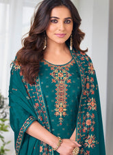 Heavy Embroidered Salwar Suit in Rama